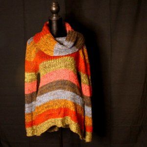 Colorful, stripped, cow-neck sweater
